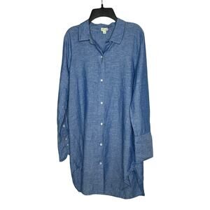 J. Crew Beachwear Linen Cotton Long Sleeve Button Down Shirt Dress Size Small